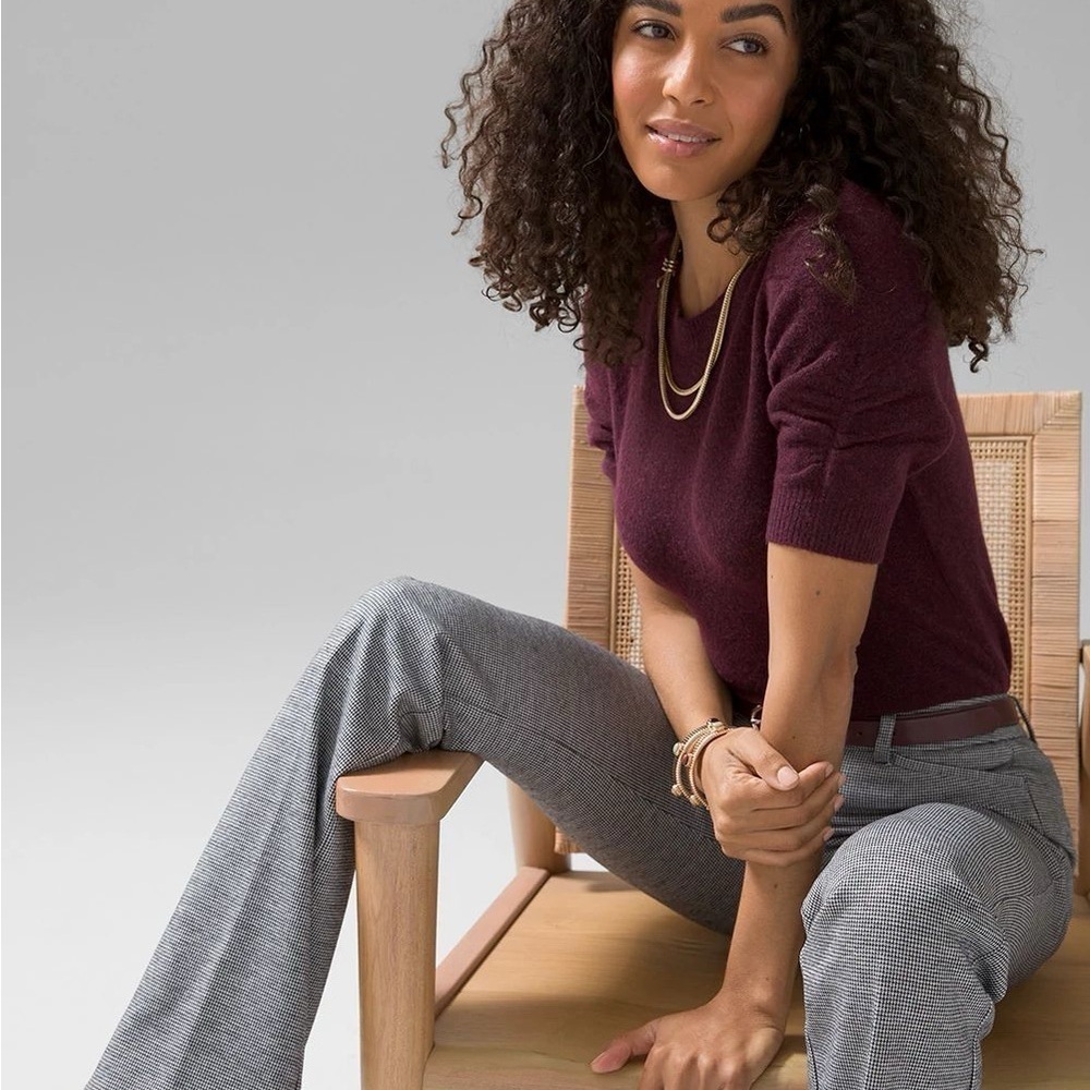 White House black market Elbow-Sleeve Soft Crew Gathered Pull Over burgundy s